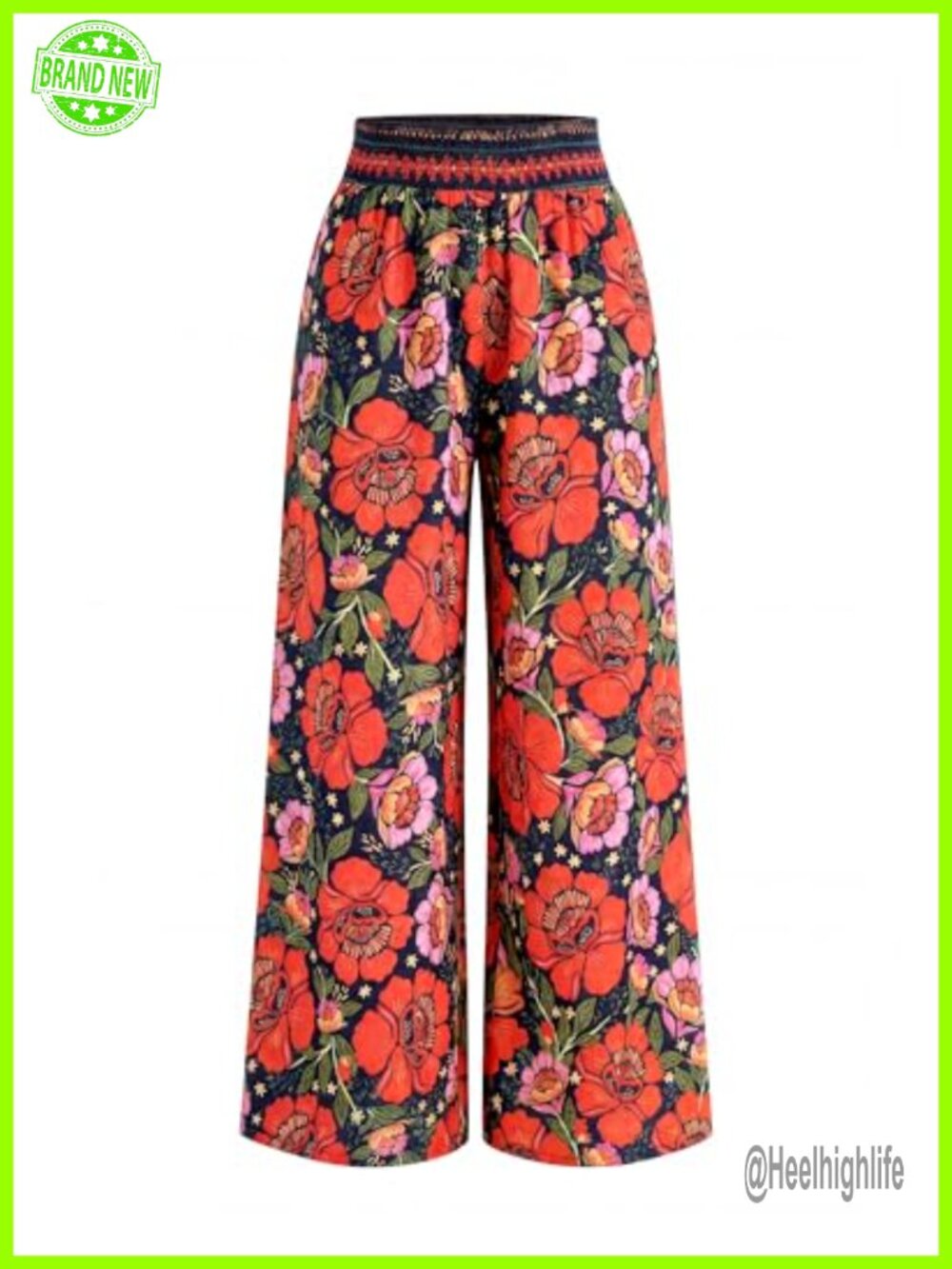 Women Floral Wide Leg Palazzo Pants with Smocked Waist